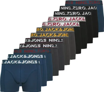 Produktbild von JACK&JONES Herren Boxershorts, 12er Pack -  JACCOLTON SOLID TRUNKS 12 PACK, Baumwollmischung Blau/Schwarz/Grau S
