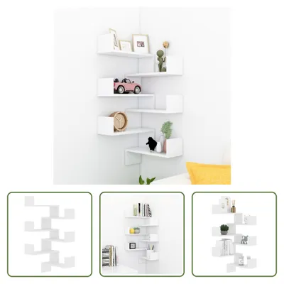 Obrázok produktu pre The Living Store Nástenné rohové police 2 ks. Biela 40x40x50 cm Materiál na báze dreva