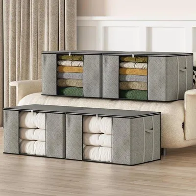Immagine prodotto di Cassa da trasporto da 90 litri - Contenitore pieghevole per indumenti con coperchio e maniglie