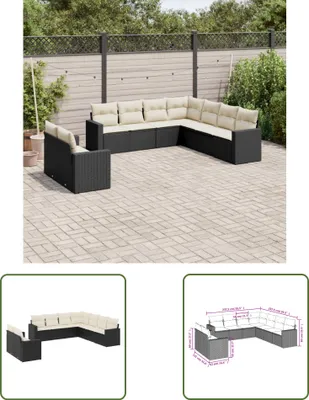 Produktbild von The Living Store 9-tlg. Garten-Sofagarnitur mit Kissen Schwarz Poly Rattan