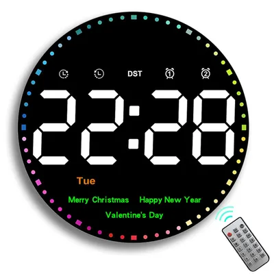 Digitale LED-Wanduhr 25,4 cm, Timer, Temperatur, Datum, 2 Wecker