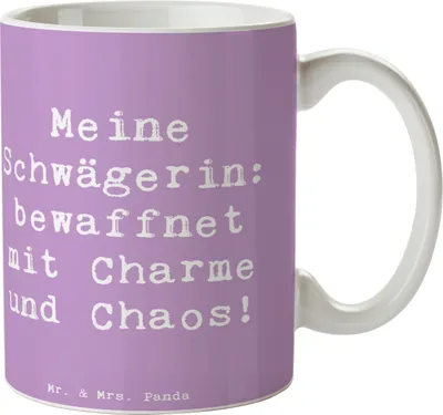 Produktbild von Mr. & Mrs. Panda Kaffeetasse Spruch Schwägerin Charmant Chaos - Lavendeltraum - Geschenk, Teetasse, herzerwärmende Sprüche, Liebe, Humor, Kaffeepott, Familie, Dankeschön