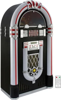 Produktbild von Monstershop Jukebox Holz-Gehäuse Retro 50er Jahre Musikbox mit Schallplattenspieler USB-SD-Slot, AUX, MP3 Player CD-Player Bluetooth Radio mit LED-Beleuchtung Fernbedienung 105cm x 57cm  x 30cm