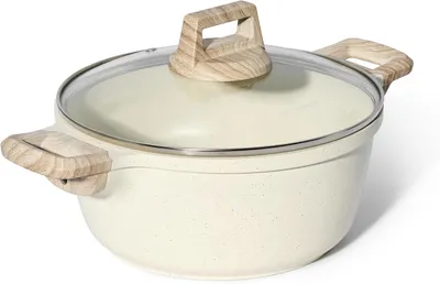 Obrázok produktu pre Nerezový hrniec s nepriľnavým povrchom, priemer 24 cm, so skleneným pokrievkou, farba: béžová