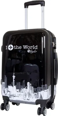 Produktbild von Polycarbonat Kleiner Handgepäck Reisekoffer Fly the world schwarz 55 cm Motivkoffer