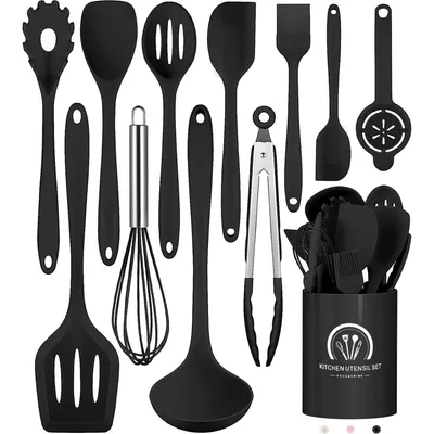 Produktbild von OKWISH Küchenhelfer-Set, 12-teilig, Silikon-Kochutensilien, Kochutensilien-Set, hitzebeständiges Kochgeschirr mit Utensilienhalter, Küchenutensilien