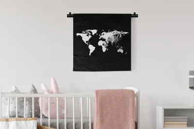 Produktbild von MuchoWow® Wandteppich Wandbehang Weltkarte - Löwe - Schwarz und weiß 60x60 cm Tapisserie Dekoration Wandtuch - Dekorationen - Wand Decke