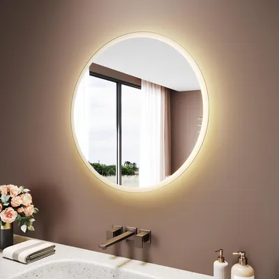 Immagine prodotto di SONNI Specchio da bagno rotondo bianco 60 x 60 x 3,5 cm Tre temperature di colore Antiappannamento e Bluetooth