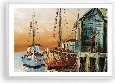 Produktbild von Gerahmtes Poster - Weißer Rahmen - Kutter Hafen Öl - 70x50 cm - Wand Bild - Wanddeko - Wandbilder - Kunstposter - Wandposter - Bilderrahmen - Bilder - Kunstdruck - Wandbild - P2WAA70x50-4216