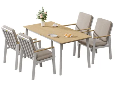 Produktbild von MEXO Gartenlounge-Set Aluminium Garten Essgruppe für 4 Personen, GartenStuhl mit Ergonomischen Sesseln inkl. Kissen, Belastbarkeit pro Sitzplatz 140kg
