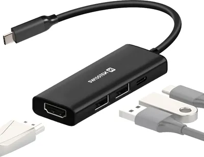 Produktbild von Swissten, USB-C Hub 4-in-1: HDMI 4K, USB-C 100W Ladefunktion und USB, Schwarz