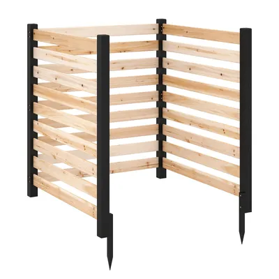Produktbild von COSTWAY 3 tlg. Gartenzaun, Zaun 98x107cm mit 4 Pfählen aus Holz, Sichtschutzzaun Tannenholz, Steckzaun Lamellenzaun, Sichtschutz freistehend Natur