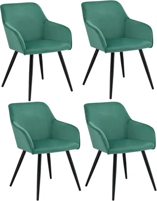 Produktbild von Juskys Esszimmerstühle 4er Set Tarje mit Rückenlehne & Armlehne, Metallbeine, Samt Bezug, bis 110 kg belastbar, 4 Stühle Esszimmer Küche Küchenstühle - grün