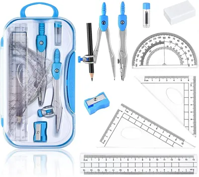 Obrázek produktu pro Geometrická sada, 10 dílů, včetně pravítka, odolná úložná krabička, modrá barva