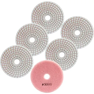 Zdjęcie produktu dla Diamentowe tarcze polerskie, 6 sztuk, średnica 100 mm, gradacja 3000, do polerowania granitu, marmuru, kompozytu mineralnego i kwarcytu