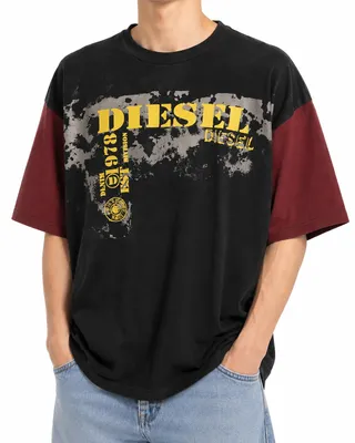 Produktbild von Diesel T-boxt-q4 Herren T-shirtschwarz gemustertes übergroßes Rundhals-Kurzarmshirt