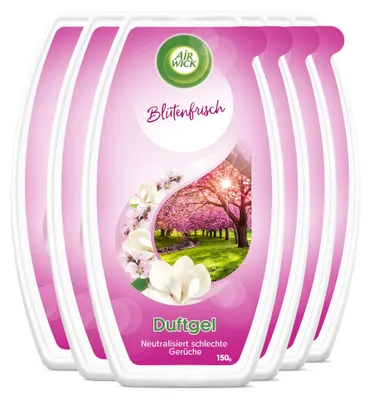 Obrázok produktu pre Air Wick vonný gél – klasický vonný gél s bohatou vôňou jemných kvetín – vôňa: kvetinová sviežosť – 6 x 150 g