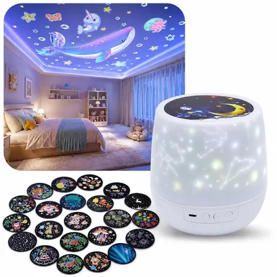 Produktbild von Sternenprojektor Nachtlicht für Kinderzimmer, 21 Motive, 360° Projektion, dimmbares Schlummerlicht für Schlafzimmer & Babyzimmer