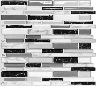 Immagine prodotto di 24Supply Adesivi per piastrelle, autoadesivi – 10 pezzi – Finitura lucida – Piastrelle in stile metropolitana – Nero/Bianco/Grigio – 30,5 x 30,5 cm