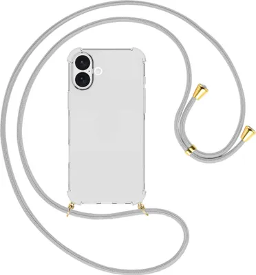 Produktbild von Handykette Backcover-Schutzhülle mit Band (Metall goldfarben) für iPhone 16 Plus - silbergrau