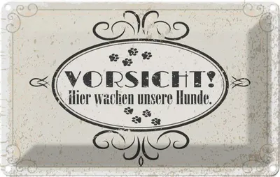 Zdjęcie produktu dla vianmo Blaszany znak 20x30 cm Vorsicht Hier wachen unsere Hunde