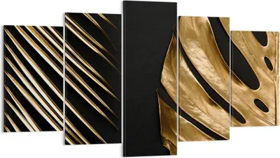 Produktbild von Bild auf Leinwand - Leinwandbild - 5 Teile - Golden Blatt Monstera - 160x85cm - Wand Bild - Wanddeko - Wandbilder - Leinwanddruck - Bilder - Wanddekoration - Leinwand bilder - Wandbild - EA160x85-5028