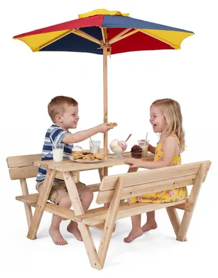 Produktbild von FANTASK Outdoor Kindersitzgruppe mit Sonnenschirm, Gartengarnitur mit Tisch & 2