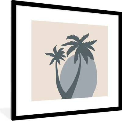 Produktbild von MuchoWow® Gerahmtes Poster Palme - Pastell - Sonne - Blau 40x40 cm - Poster mit Schwarzem Bilderrahmen Wandposter Rahmen Foto Bilder - Poster - Plakat im Rahmen