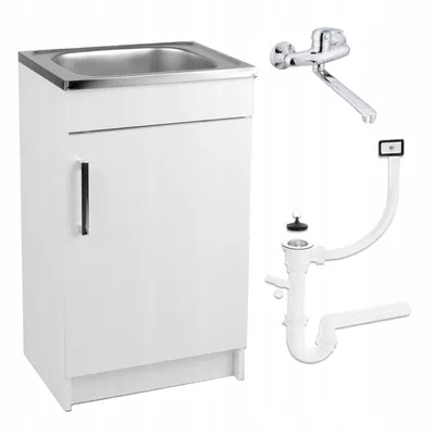 Immagine prodotto di Mobile da cucina Stamar | - Bianco - Lavello - 50 x 40 cm - Rubinetto a parete cromato - Sifone