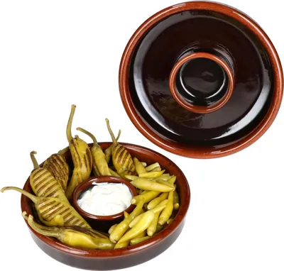 Produktbild von 2x Juego Tapas Schale Ø17,8cm Olivenschale Ton-Cazuela mit Kernablage Antipasti