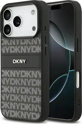 Obrázok produktu pre Puzdro iPhone 17 Pro DKNY z umelej kože čierne logo kovové strieborné