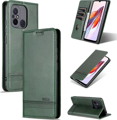 Produktbild von Leder Hülle für Xiaomi Redmi 12C / Poco C55, Klapphüllen Brieftasche Magnetverschluss Ständer Schutzhülle Grün