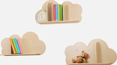 Produktbild von sweeek - 3er-Set Wandregale Wolke für Kinderzimmer - Natur