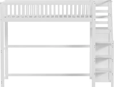 Produktbild von Hochbett 90x200 Massivholzbett(ohne Matratze)Kinderbett Einzelbett Mit Treppe und Sicherheitsgeländer Mit Aufbewahrungsregal und Kleiderschrank Weiß