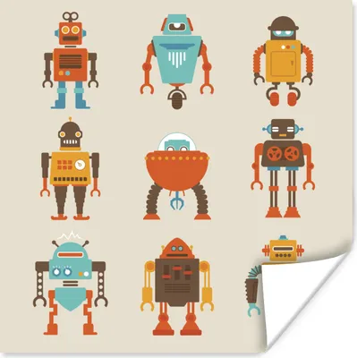 Produktbild von MuchoWow® Poster Illustration - Kinder - Roboter 30x30 cm - Wandposter - Printing