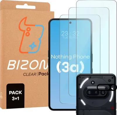 Produktbild von 3x Gehärtetes Glas + Kameraschutz für Nothing Phone (3a), Bizon Glass Clear 2 Pack