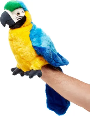 Produktbild von Uni-Toys - Handpuppe Papagei mit drehbarem Kopf - 26 cm (Höhe) - Plüsch-Handpuppe - Plüschtier, Kuscheltier