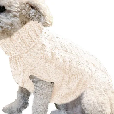 Image de Pull pour chien ASKSA Manteau chaud pour animaux de compagnie Pull d'hiver en laine tricotée pour chiens de petite et moyenne taille (blanc, M)