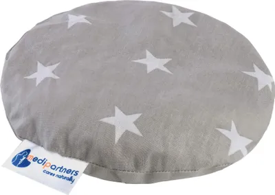 Produktbild von Kirschkernkissen, Wärmekissen, Körnerkissen für Babys 180g rund 15cm weiße Sterne mit grau