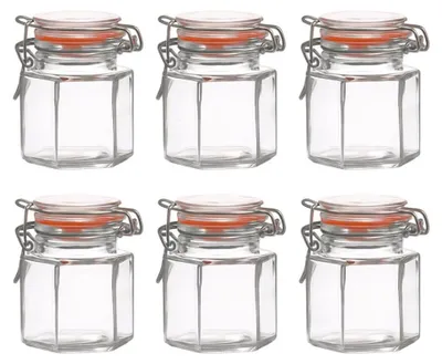 Imagen del producto de Juego de 6 frascos de vidrio hexagonales para conservas - 100 ml - Herméticos