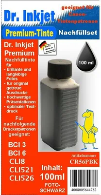 Produktbild von CR56PBK - fotoschwarz - Dr.Inkjet Premium Nachfülltinte 100ml für Canon Druckerpatronen