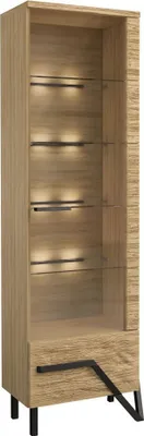 Produktbild von Vitrine Kastav 06, Farbe: Eiche / Schwarz, teilmassiv, Türanschlag Rechts - 201 x 62 x 40 cm (H x B x T)