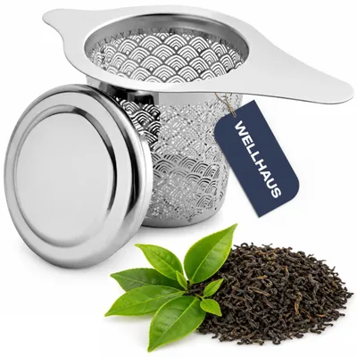 Produktbild von WELLHAUS Teefilter Teesieb Edelstahl mit Deckel Abtropfschale