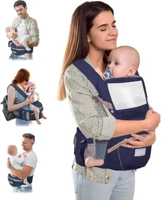 Produktbild von Famanu Ergonomische Babytrage 6 in 1 - Moley Multifunktional Faltbar - Marineblau - Flaschenhalter - Weiche Premium Baumwolle - 0-36 Monate