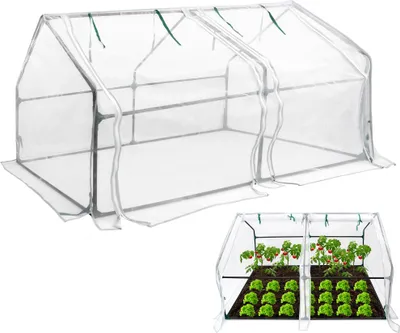 Image de UISEBRT Mini serre tomate 180x90x90cm serre filmée serre tomate primeur avec fenêtre & porte (blanc - couverture moustiquaire)