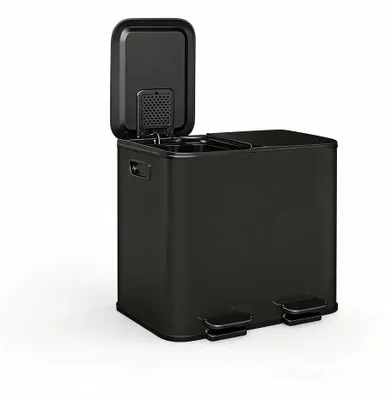 Imagen del producto de Cubo de basura doble para la cocina - Cubo con pedal - 2 x 15 litros - Acero inoxidable - Tapa con cierre suave - Contenedores interiores de PP extraíbles - Protección contra huellas dactilares - Color negro