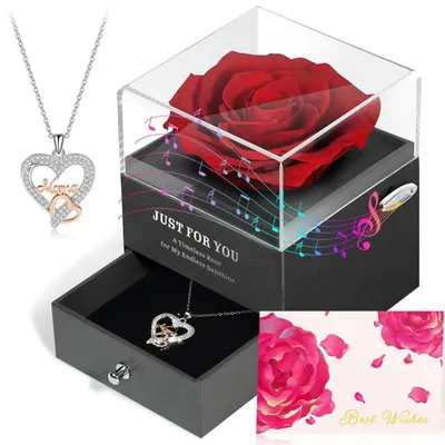 Produktbild von Geschenkset Ewige Rose Spieluhr mit Mama Kette 925 Silber Rot