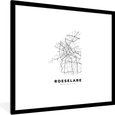 Produktbild von MuchoWow® Gerahmtes Poster Karte - Stadtplan - Roeselare - Belgien - Schwarz und weiß 40x40 cm - Poster mit Schwarzem Bilderrahmen Wandposter Rahmen Foto Bilder - Poster - Plakat im Rahmen