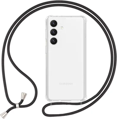 Obrázok produktu pre NALIA Priehľadné ochranné puzdro s retiazkou pre Samsung Galaxy S24 puzdro, priehľadné robustné puzdro na mobilný telefón s popruhom na zavesenie čierne