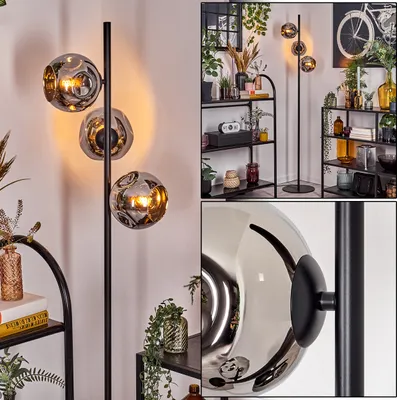 Produktbild von Villamare Stehlampe aus Metall/Glas in Schwarz/Chrom-/Rauchfarben m. Fußschalter